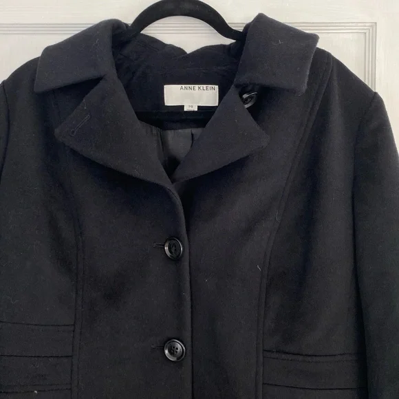 ANNE KLEIN *NWT* Plus-Sz Cashmere Blend Black Single Breasted Walker Coat Sz 14 - Picture 4 of 12